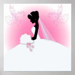 Poster Mariée Mme Right Pink mariée silhouette