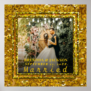 Poster Mariés Noël Élégant Or Type Photo De Mariage 