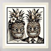 Mariés Tête de Tiki Ananas Aloha de Mariage