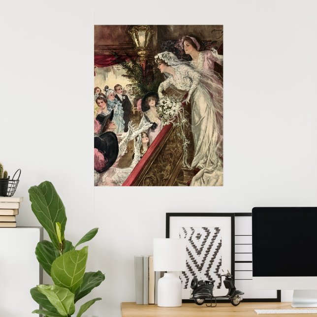 Poster Mariés vintages, Mariée victorienne, Bouquet de ch (Bureau à domicile)