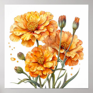 Poster Marigold Print, Orange Flowers Wall Art