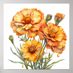Poster Marigold Print, Orange Flowers Wall Art
