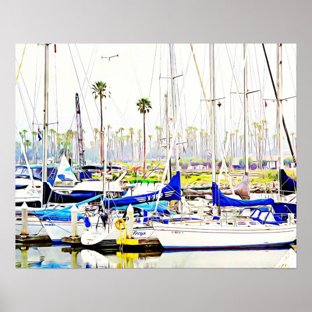 Poster Marina de bateaux à voile Photographie Art Imprime (Devant)