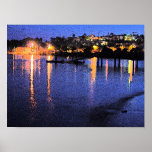 Poster Marina de San Pedro à l'aquarelle de nuit