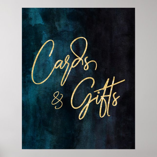 Poster Marine Aquarelle bleue & Gold Mariages Cartes et C (Devant)