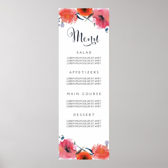 Poster Marine Aquarelle Floral Mariage Menu (Devant)