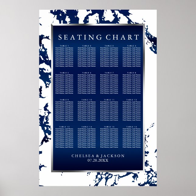 Poster Marine Bleu, Blanc et Argent - Carte de siège (Devant)