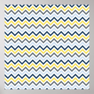 Poster Marine bleu, bleu clair, jaune et gris Chevron
