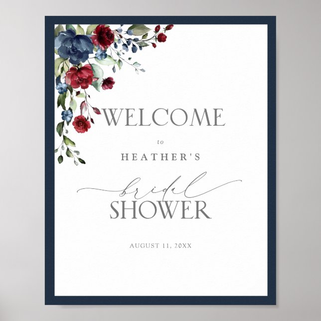 Poster Marine Bleu Bourgogne Aquarelle Douche Bienvenue (Devant)