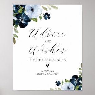 Poster marine bleu clair fleuri conseil de douche nuptial