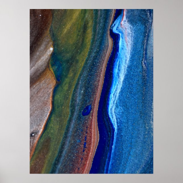 Poster Marine Bleu foncé Rayures Abstraites Métalliques F (Devant)