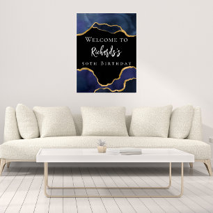 Poster Marine bleu noir agate bienvenue anniversaire