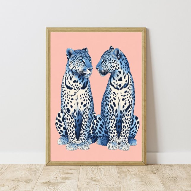 Poster Marine bleu rose Cheetah Leopard Preppy Girl Dorm (Créateur téléchargé)