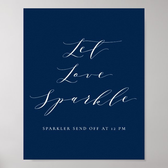 Poster Marine Bleu Script laisser l'amour Sparkle Mariage (Devant)