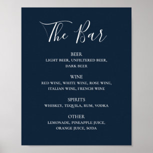 Poster Marine bleu simple script mariage boissons menu ba