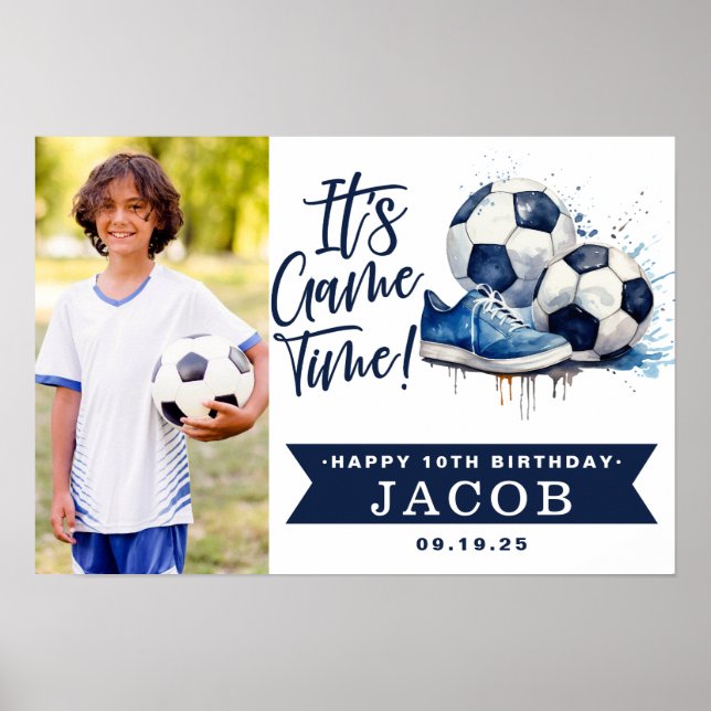 Poster Marine Bleu Soccer Enfants Aquarelle Photo (Devant)