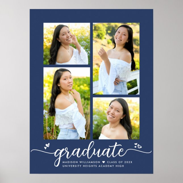Poster Marine Bleue Graduation 4 Script photo Coeurs Girl (Devant)