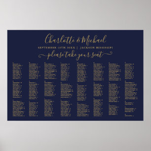 Poster Marine Blue and Gold 300 Noms Mariage Seating Char