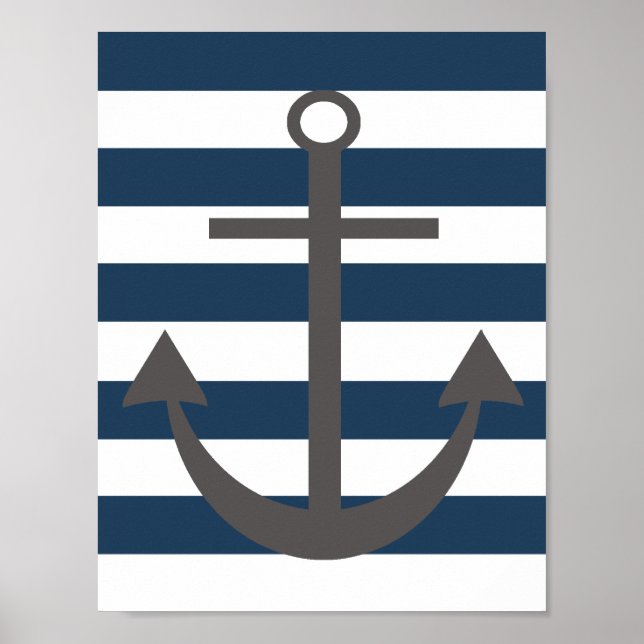 Poster Marine Blue and Grey Ancre Nursery Print (Devant)