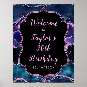 Poster Marine Blue and Purple Ocean Agate Anniversaire Bi
