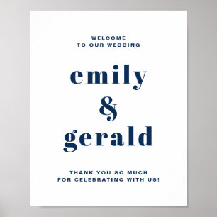 Poster Marine Blue Bold Retro Typographie Mariage Bienven