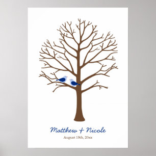 Poster Marine Blue Brown Birds Doigts Empreinte Arbre Mar
