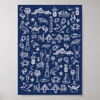 Poster Marine Blue Charleston Toile Mini
