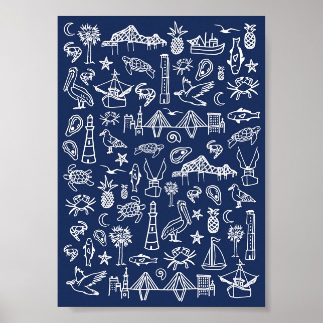 Poster Marine Blue Charleston Toile Mini (Devant)