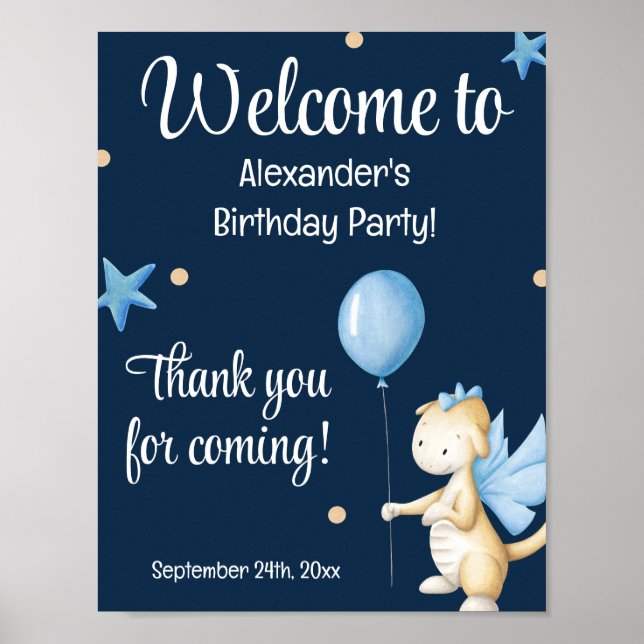 Poster Marine Blue Cute Dragon et Ballotte Bienvenue Anni (Devant)