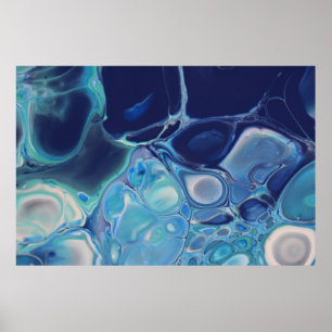 Poster Marine Blue Fluid Abstrait Moderne Marbre Swirl Ar