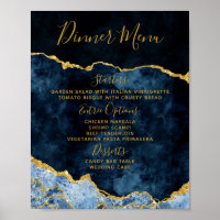 Marine Blue Gold Foil Agate Mariage Menu Table Pan