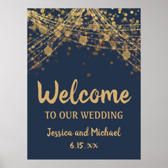 Poster Marine Blue Gold String éclat Bokeh Mariage Bienve (Devant)