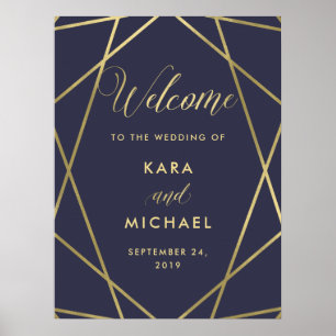 Poster Marine Blue Modern Gold Diamond Mariage Bienvenue