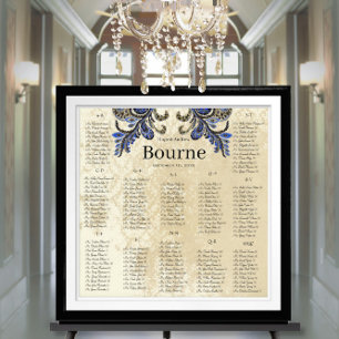 Poster Marine Blue Paisley Peacock 150 invités alphabétiq