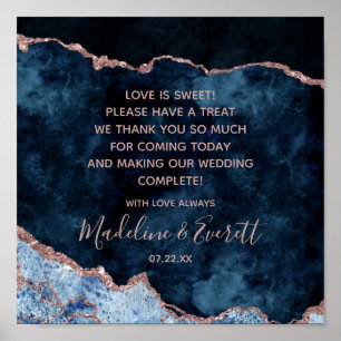 Poster Marine Blue Rose Gold Love is Sweet Treat Table Pa