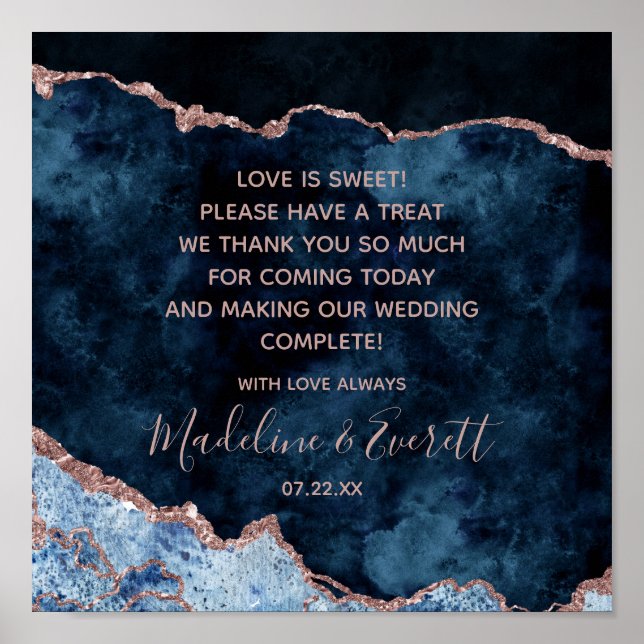 Poster Marine Blue Rose Gold Love is Sweet Treat Table Pa (Devant)