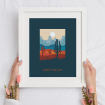 Poster Marine Blue Terracotta Desert Et Cactus