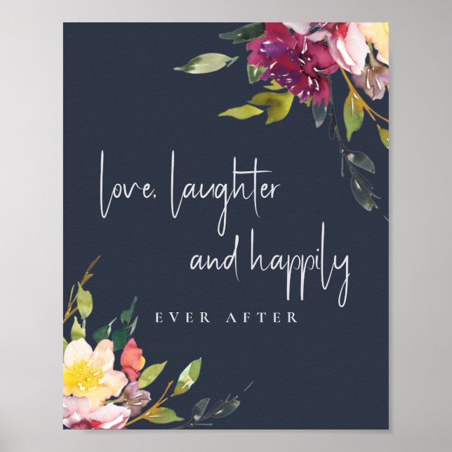 Poster Marine Blush Bourgogne Floral Amour Heureux Jamais (Devant)