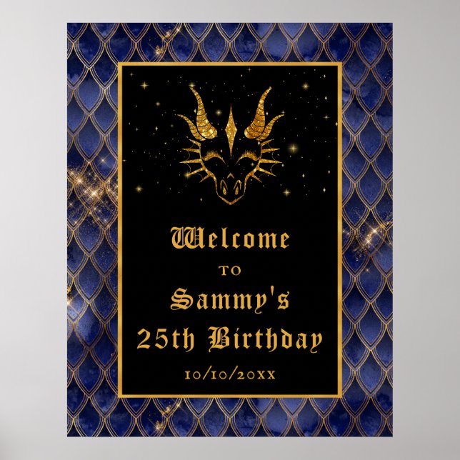 Poster Marine Dragon Scales Gold Anniversaire de fête Bie (Devant)