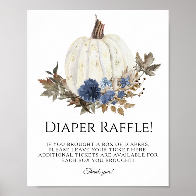 Poster Marine Dusty Blue Fall Floral Citrouille Diaper Ra (Devant)