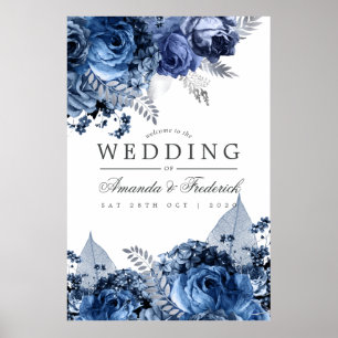 Poster Marine et blanc avec Mariage à huile d'argent Bien