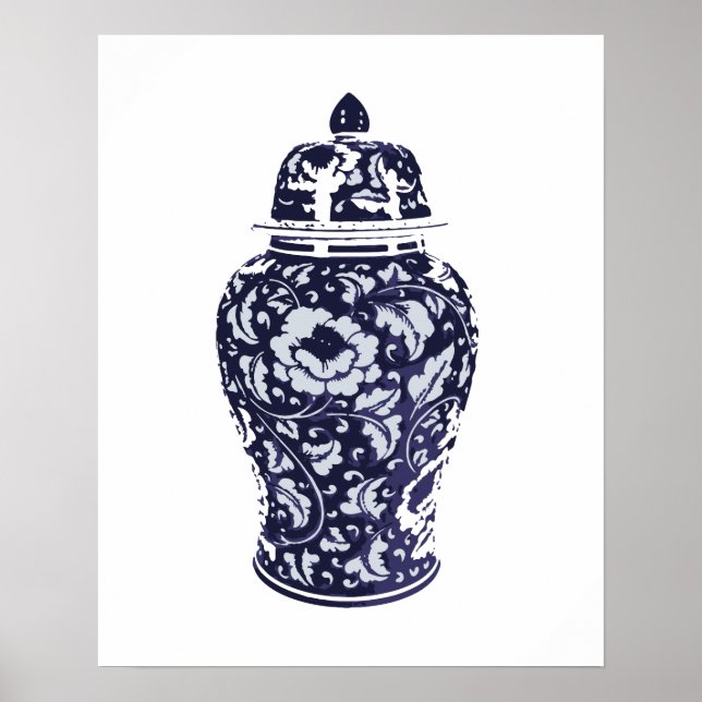 Poster Marine Indigo Bleu Joli Gingembre Floral Jar Vase (Devant)