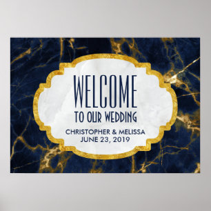 Poster Marine Marbre bleu et or Marbre Mariage moderne Bi
