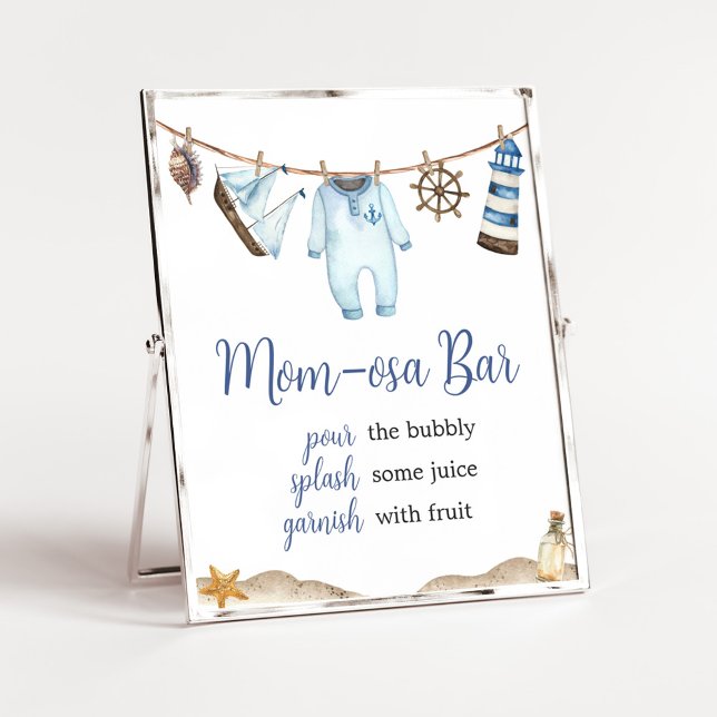 Poster Marine Nautique Ahoy Baby shower Maman Osa Bar (Nautical Ahoy Baby Shower Mom Osa Bar Sign)