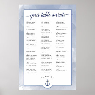 Poster #Marine Nautique+Aquarelle bleu Dusty