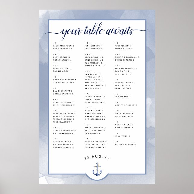 Poster #Marine Nautique+Aquarelle bleu Dusty (Devant)