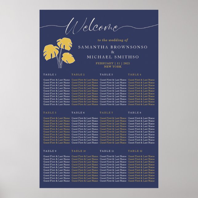 Poster Marine Palm Tropical Botanical Welcome Mariage (Devant)