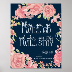 Poster Marine pink peonies citation signe mariage