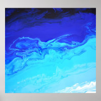 Marine Sapphire Blue Water Fluid Marble Art Abstra