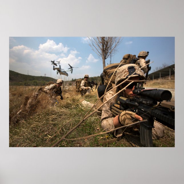 Poster Marines effectuant un exercice d'assaut vertical (Devant)